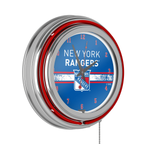 Chrome Double Rung Neon Clock - New York Rangers
