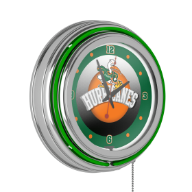 University of Miami Hurricanes Chrome Double Rung Neon Clock - Honeycomb