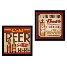 "Cold Beer Served Here Collection" 2-Piece Vignette By Mollie B., Printed Wall Art, Ready To Hang Framed Poster, Black Frame