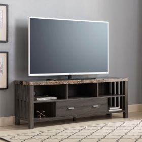 TV Stand Faux Marble Yellow & Distressed Grey