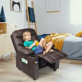 Leather Kids Recliner Chair with Cup Holders and Side Pockets (Color: Brown)