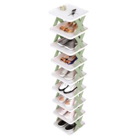 9 Tier Narrow Entryway Shoe Rack Vertical Shoe Organizer (Color: Green)