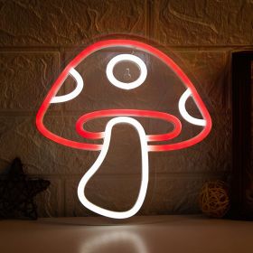 1pc LED Neon Mushroom Cute Neon Sign, USB Powered Neon Signs Night Light, 3D Wall Art & Game Room Bedroom Living Room Decor Lamp Holiday Gift (Color: Red)