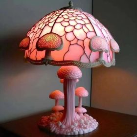 Colored Glass Plant Series Desk Lamp (Color: Pink Mushroom Table Lamp, style: Battery mounted version)