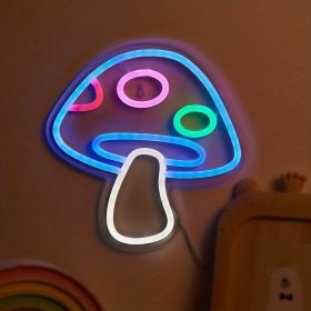 1pc LED Neon Mushroom Cute Neon Sign, USB Powered Neon Signs Night Light, 3D Wall Art & Game Room Bedroom Living Room Decor Lamp Holiday Gift (Color: Blue)