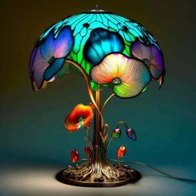 Colored Glass Plant Series Desk Lamp (Color: Flower mushroom table lamp, style: Battery mounted version)